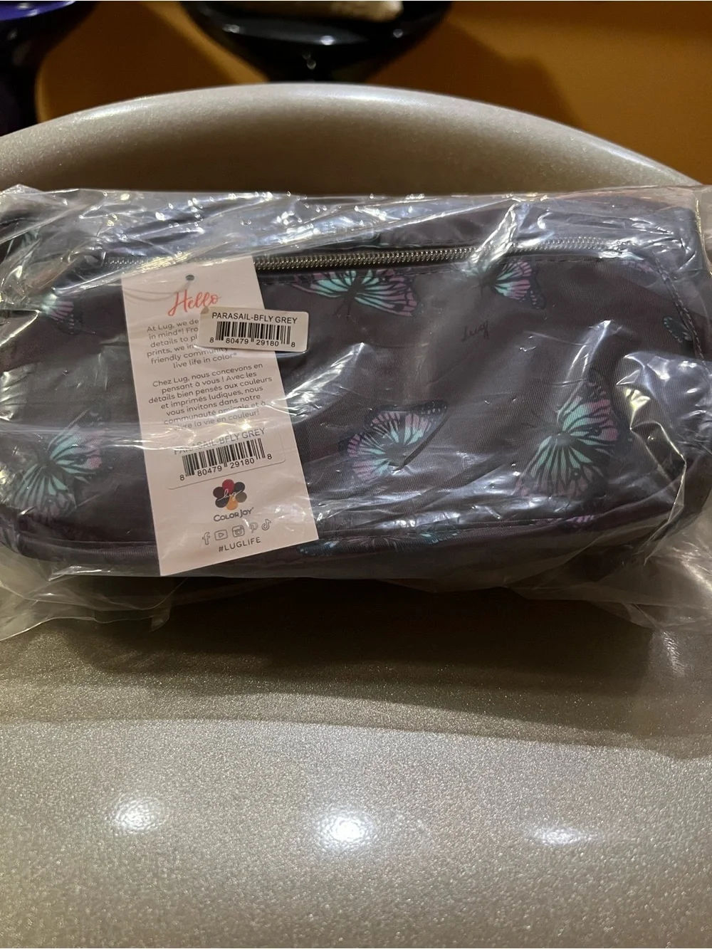 Lug Parasail Cosmetic Bag in Butterfly Grey NWT